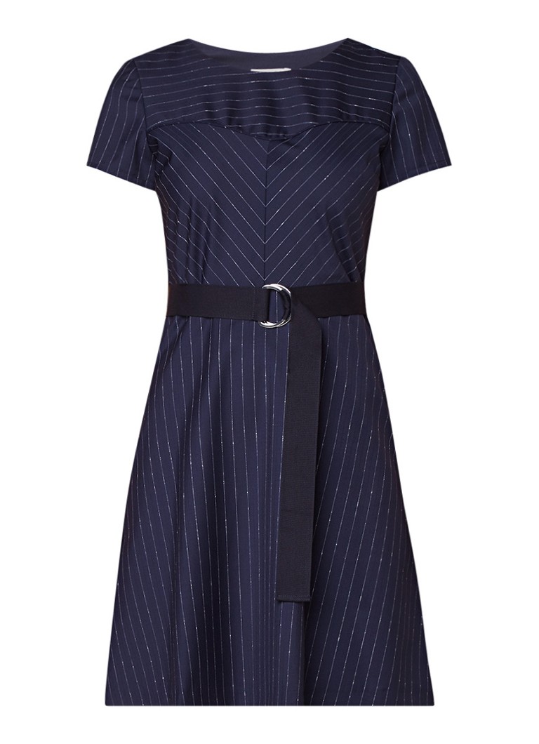 Claudie Pierlot Russel A-lijn jurk in wolblend met krijtstreep donkerblauw