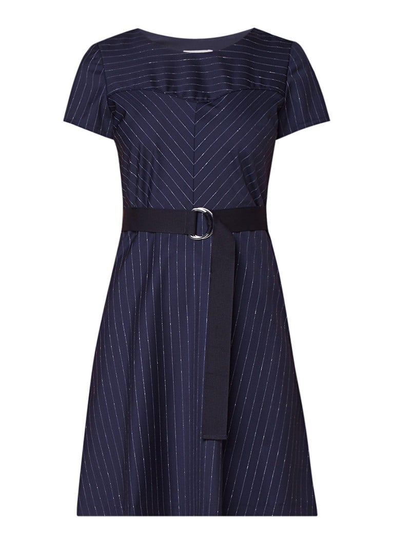 Claudie Pierlot Russel A-lijn jurk in wolblend met krijtstreep donkerblauw