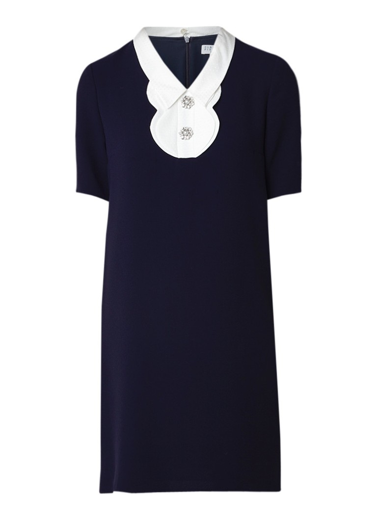 Claudie Pierlot Rana mini-jurk met contrastkraag en strassknopen donkerblauw