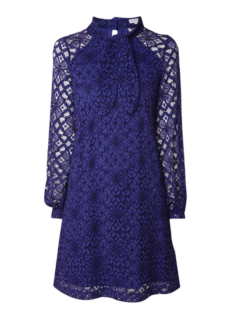 Claudie Pierlot Rami mini-jurk van guipure kant met strikkraag kobaltblauw