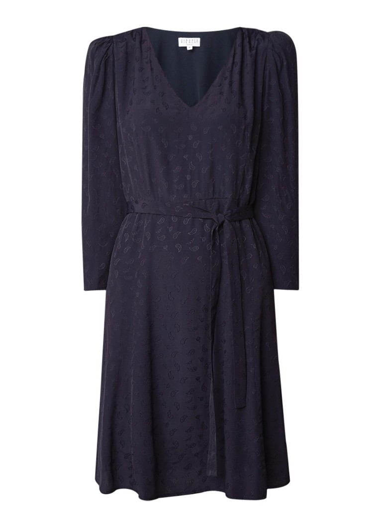 Claudie Pierlot Raphael midi-jurk met paisley dessin en strikceintuur donkerblauw