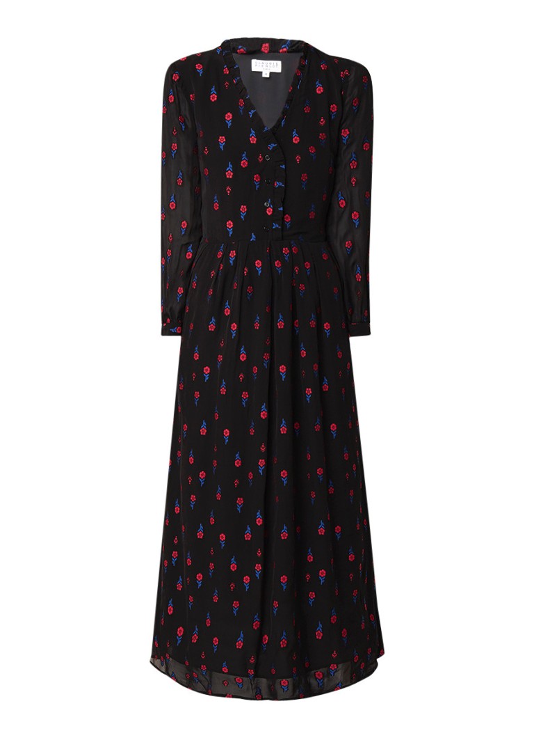 Claudie Pierlot Ripieno maxi blousejurk met bloemendessin zwart