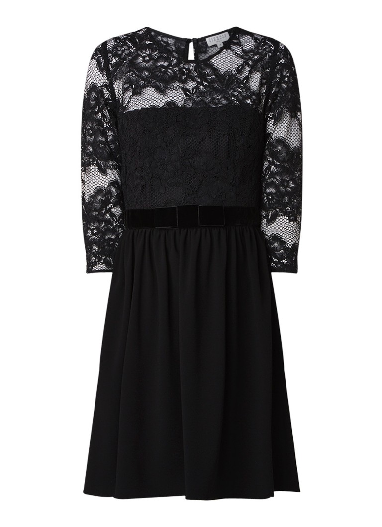 Claudie Pierlot Raia A-lijn jurk met kant en ceintuur van fluweel zwart