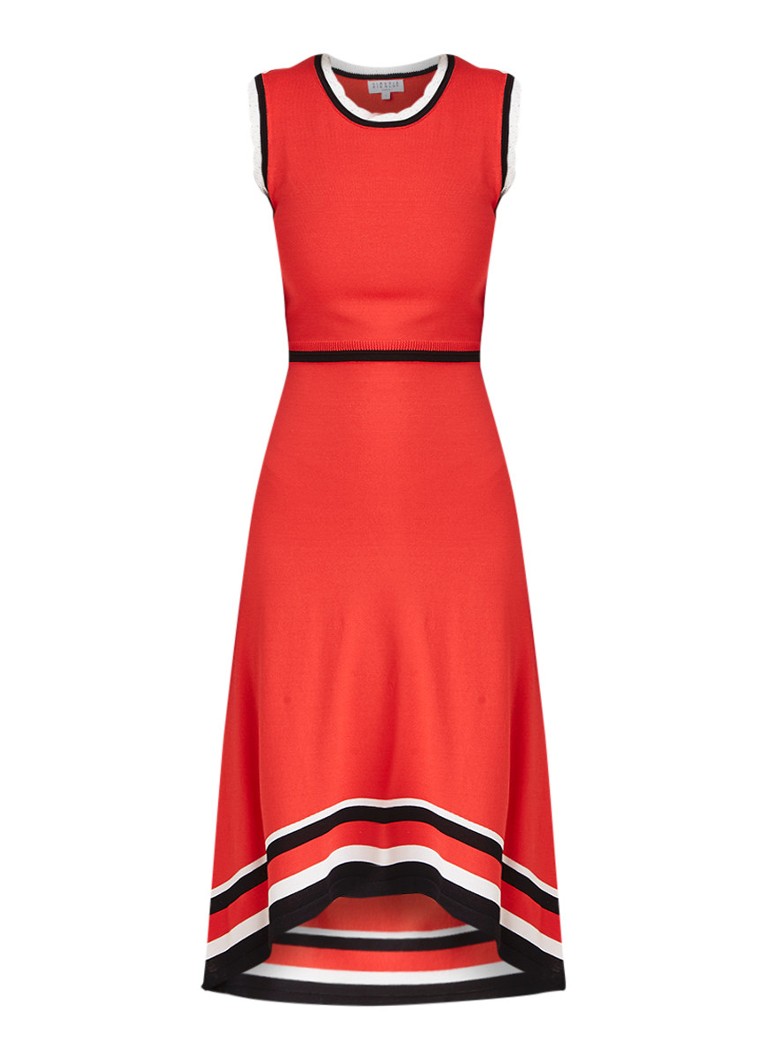 Claudie Pierlot Melisse midi-jurk met gestreepte bies koraalrood