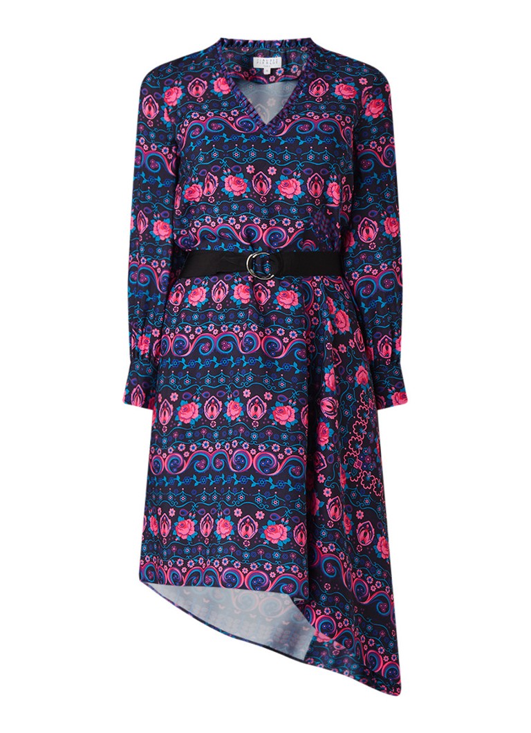 Claudie Pierlot Rajah tuniekjurk met bloemendessin en ceintuur fuchsia