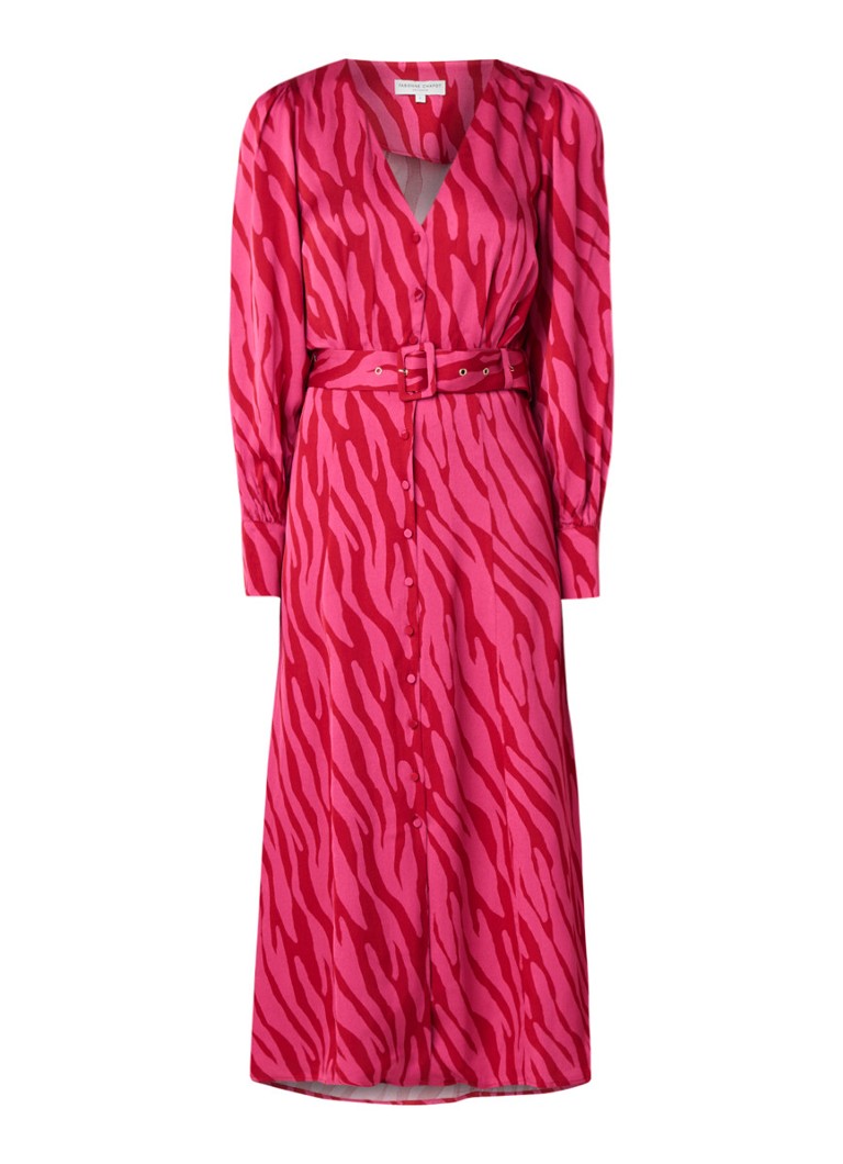Fabienne Chapot Suraya maxi blousejurk met dessin en ceintuur donkerroze