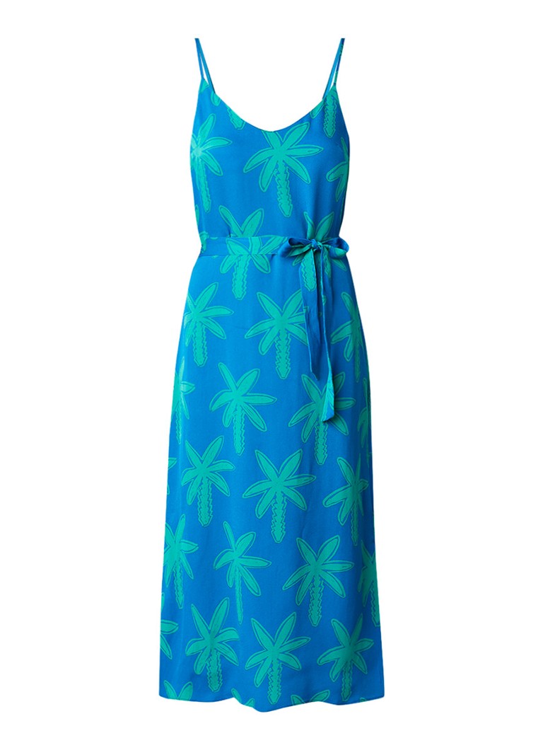 Fabienne Chapot Sunset cami jurk met palmboom dessin aquablauw