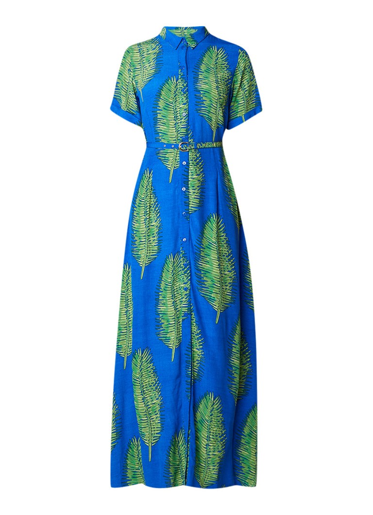 Fabienne Chapot Mia maxi-jurk met bladdessin royalblauw