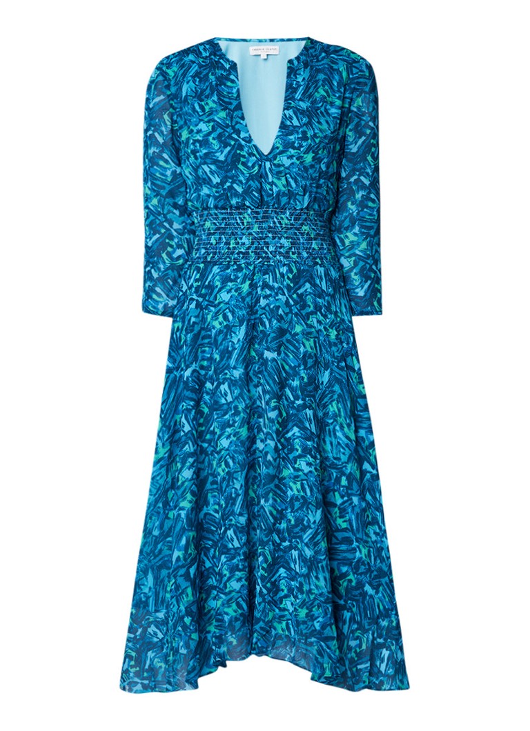 Fabienne Chapot Shirley midi-jurk met gesmockte taille blauw
