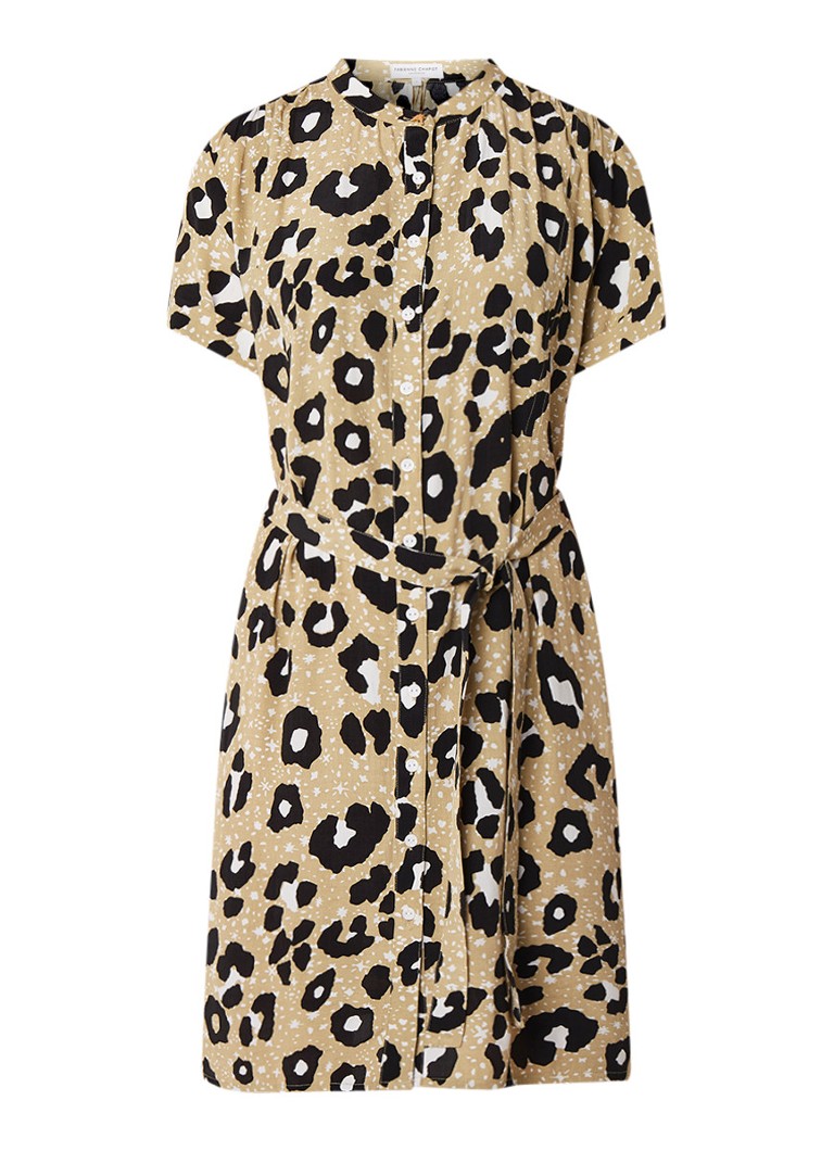 Fabienne Chapot Maggie blousejurk met luipaarddessin khaki