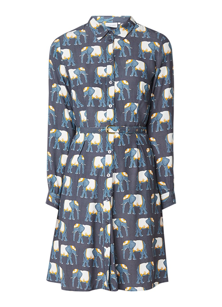 Fabienne Chapot Hayley blousejurk met olifantenprint blauwgrijs