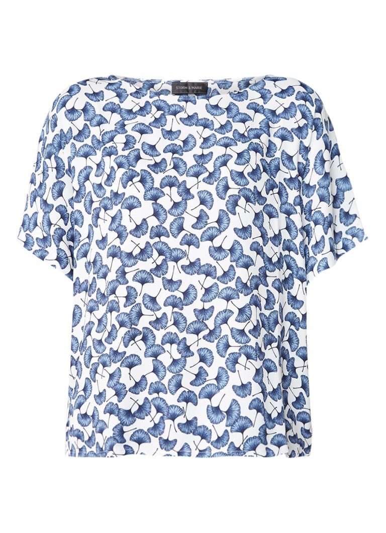 Storm & Marie Holly loose fit top met gebloemd dessin blauw