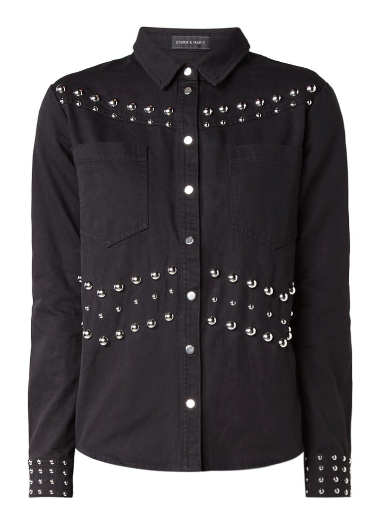 Storm & Marie Rock denim blouse met studs en drukknoopsluiting blauw