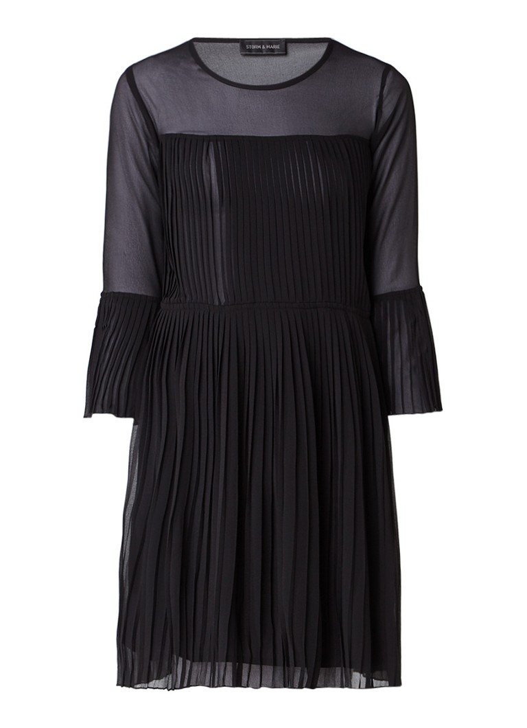 Storm & Marie Palm semi-transparante midi-jurk met plissé zwart