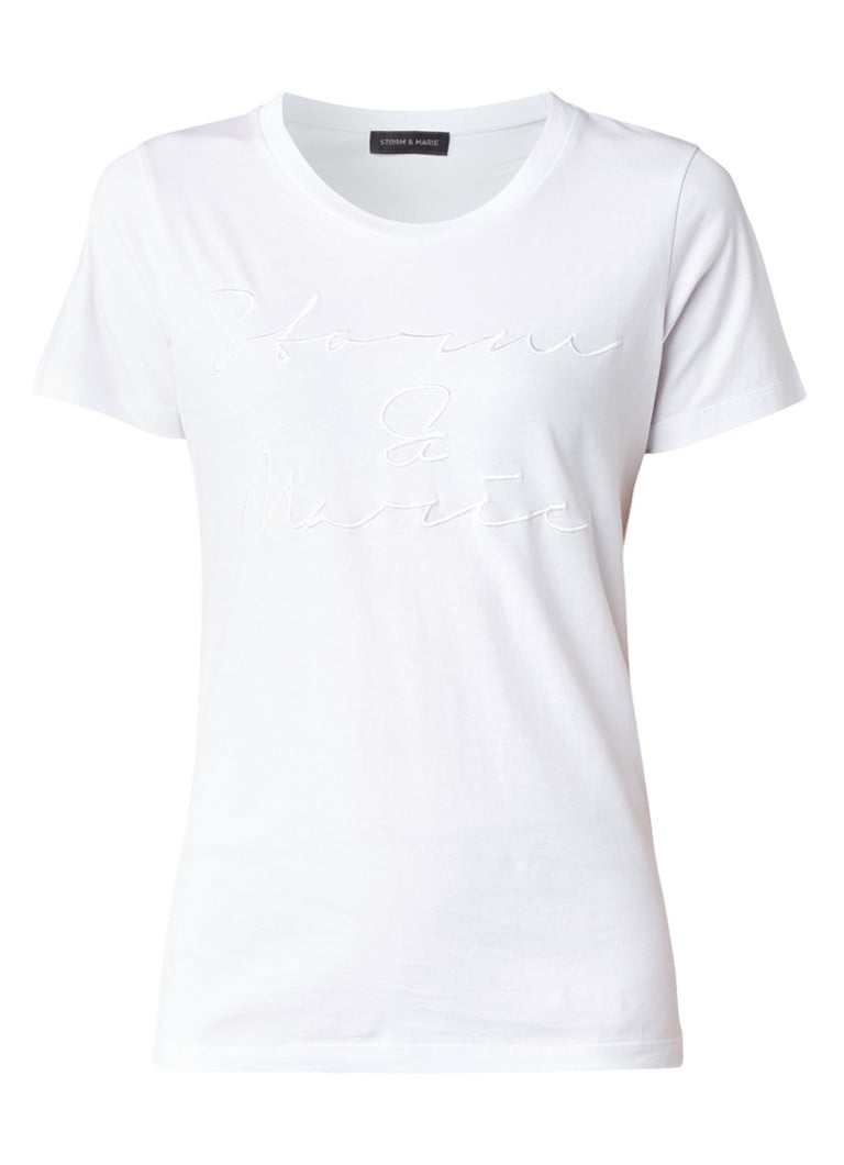 Storm & Marie T-shirt met geborduurde tekst blauw