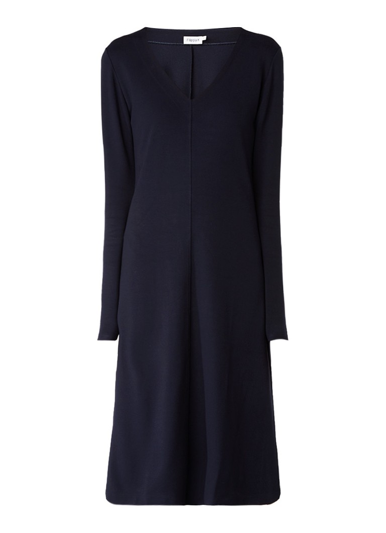 Filippa K Midi-jurk met V-hals en deelnaad donkerblauw