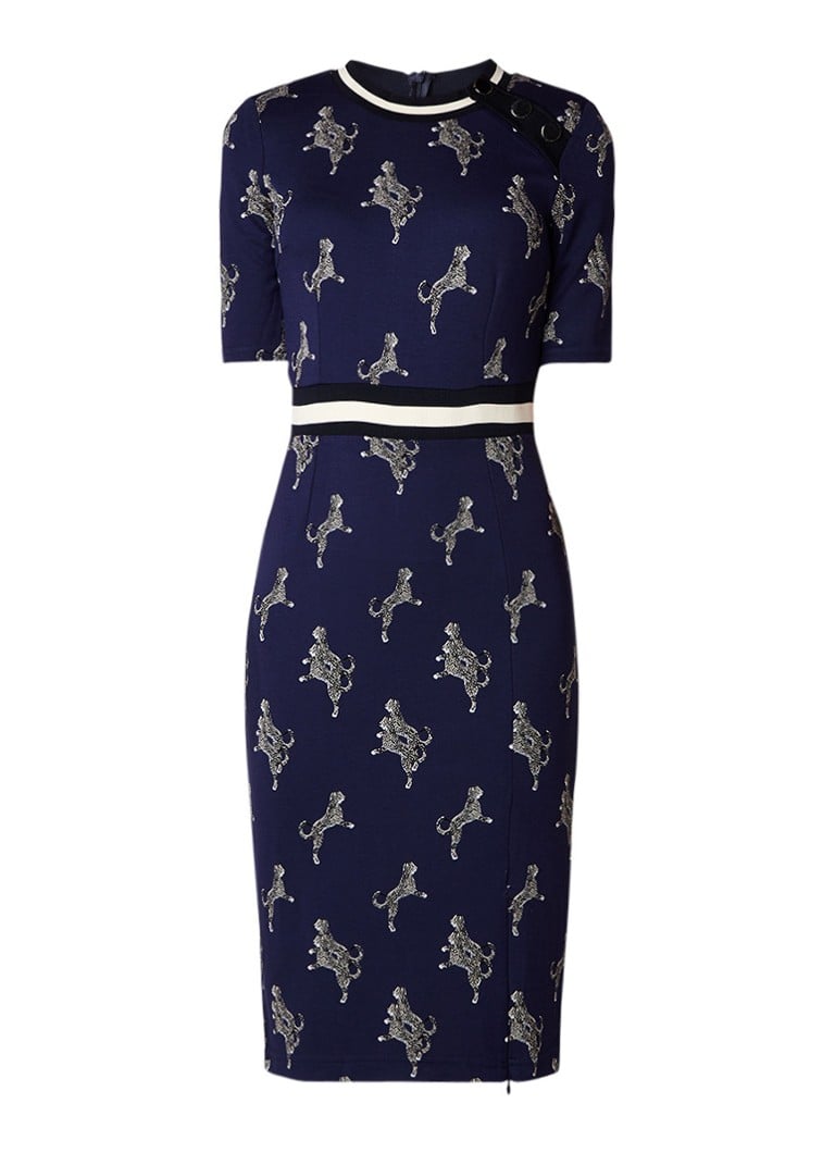 Baum und Pferdgarten Janelle kokerjurk met knoopdetail en panterprint donkerblauw