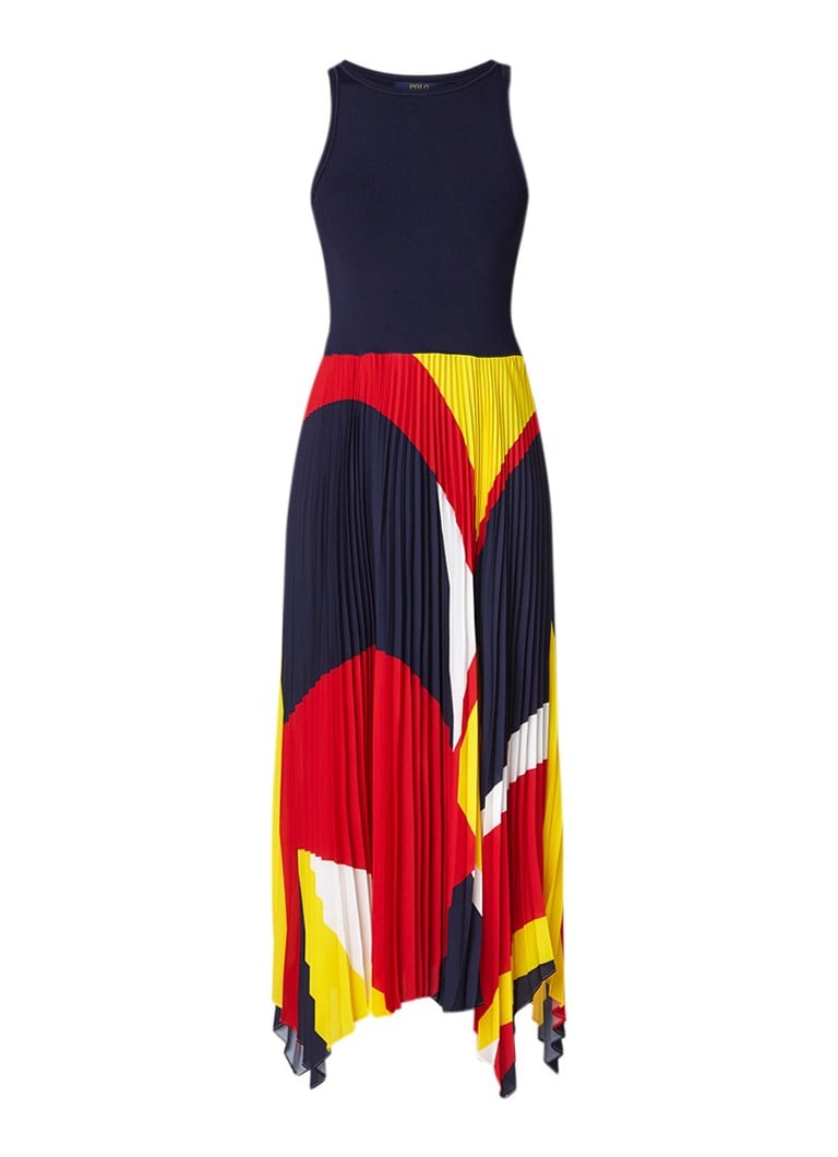 Ralph Lauren Mouwloze maxi-jurk met colour blocking donkerblauw