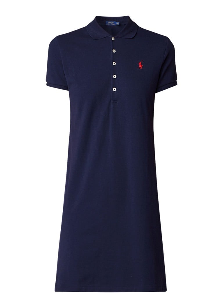 Ralph Lauren Midi-jurk van piquÃ© katoen met polokraag donkerblauw