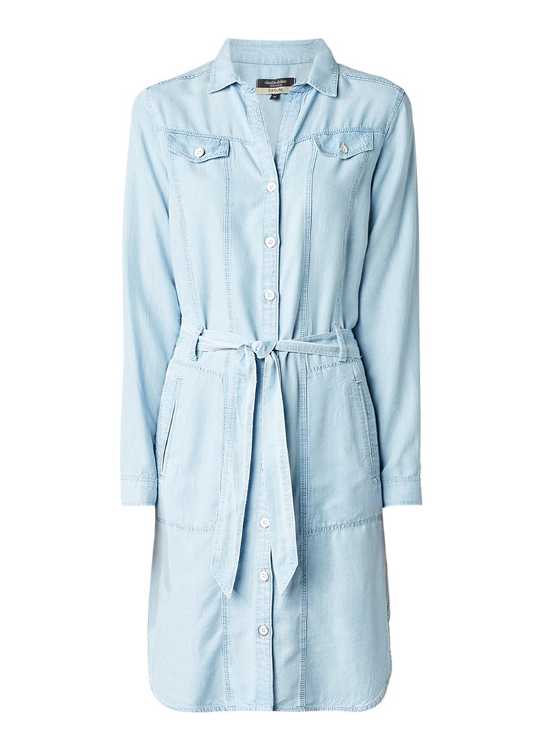 Claudia Sträter Chambray blousejurk met strikceintuur lichtblauw