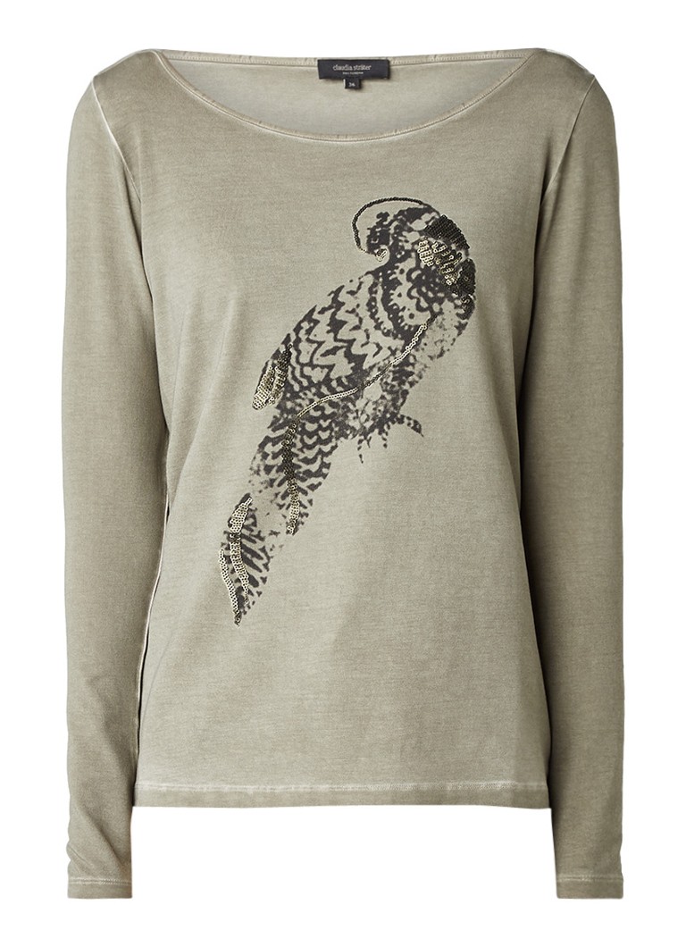 Claudia StrÃ¤ter Longsleeve met vogelprint en pailletten roze