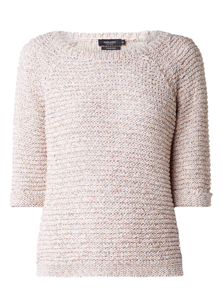 Claudia Sträter Grofgebreide macramé pullover met halflange mouw roze