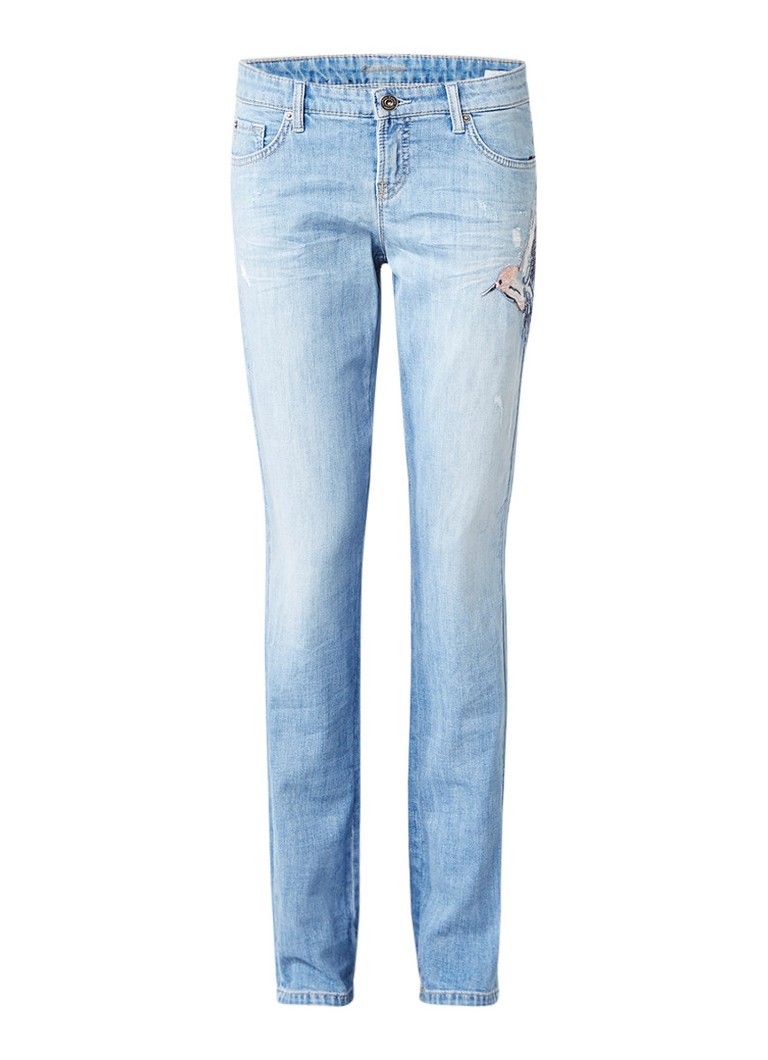 Claudia StrÃ¤ter low rise straight fit jeans met kolibrie-applicatie roze