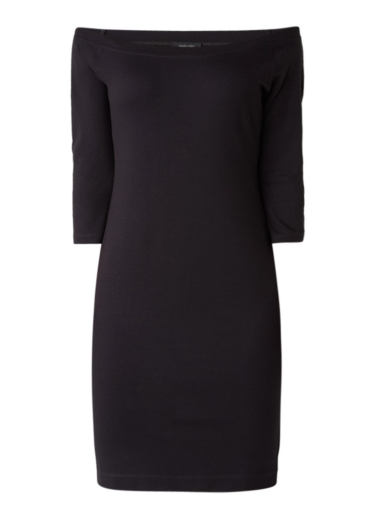 Claudia StrÃ¤ter Jersey off shoulder jurk met driekwartsmouw zwart