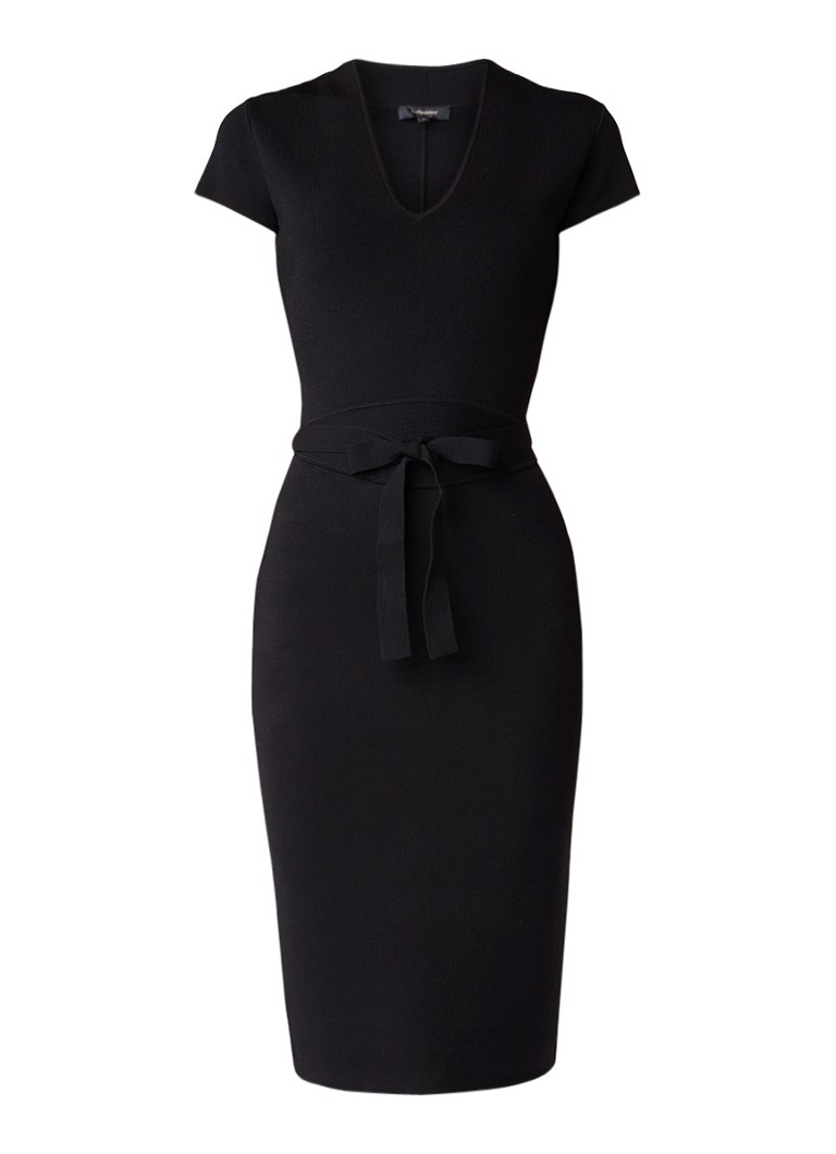 Claudia StrÃ¤ter Ribjersey jurk met strikceintuur en stretch zwart