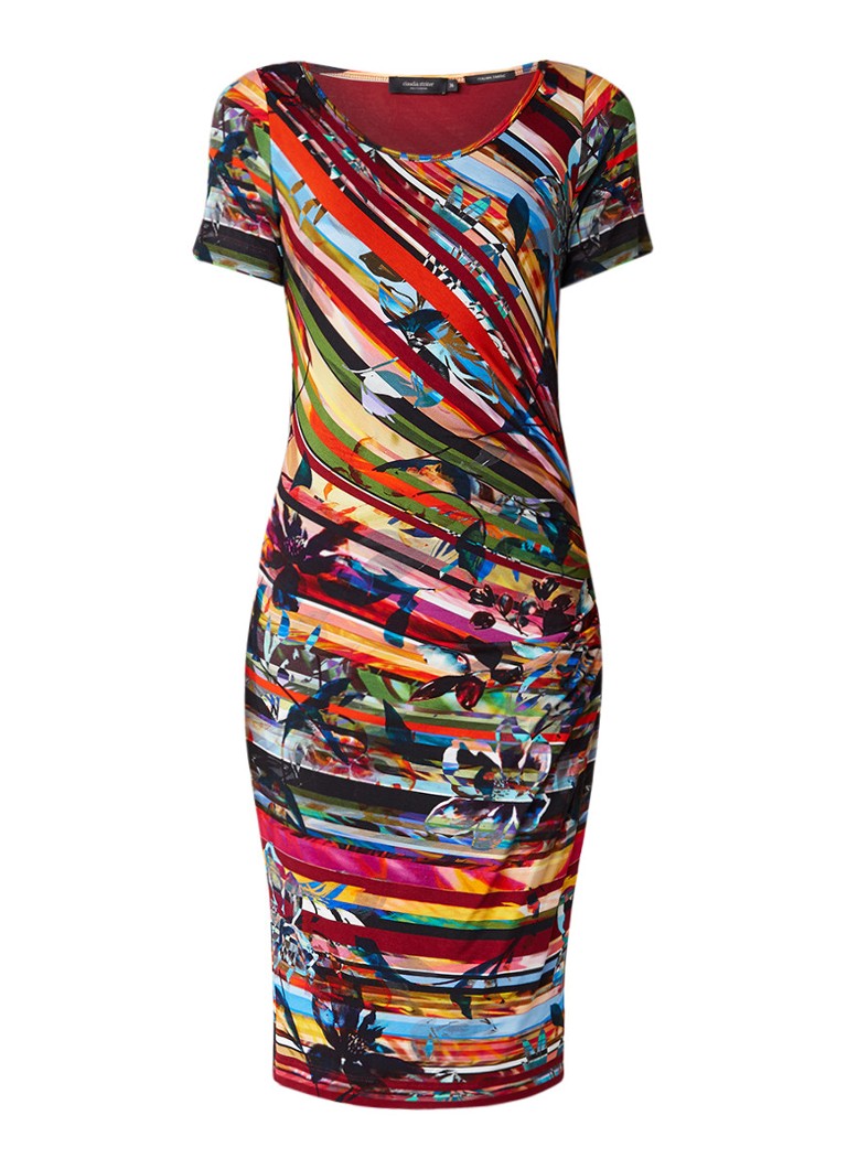 Claudia Sträter Stretchjersey jurk met kleurrijk streepdessin multicolor