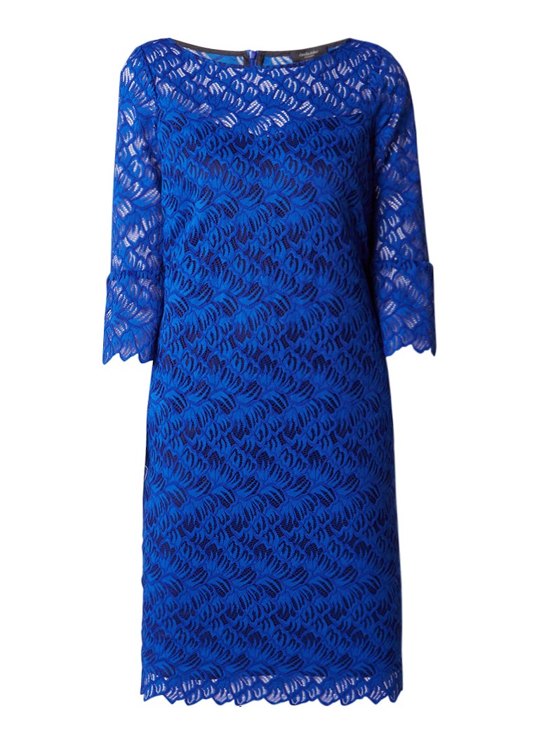 Claudia StrÃ¤ter Semi-transparante midi-jurk van gebloemd kant kobaltblauw