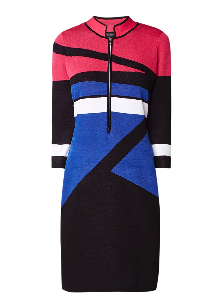 Claudia Sträter Kokerjurk van jersey met colour blocking kobaltblauw