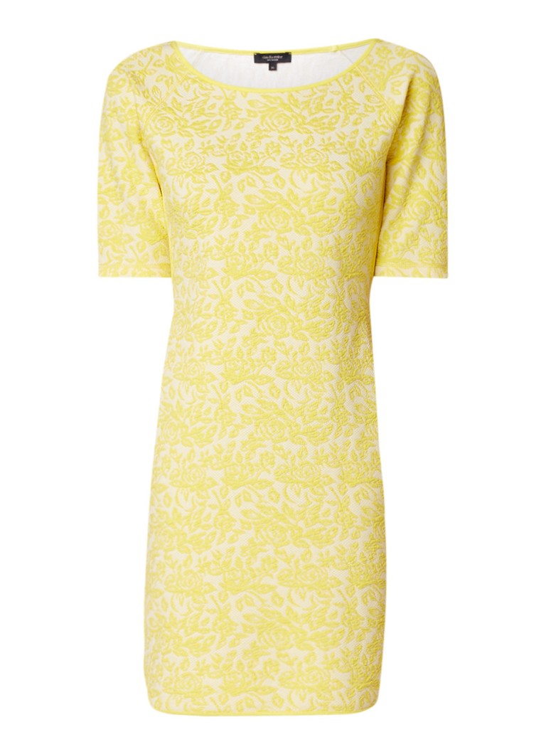 Claudia StrÃ¤ter Midi-jurk met halflange mouw en ingeweven bloemendessin citroengeel