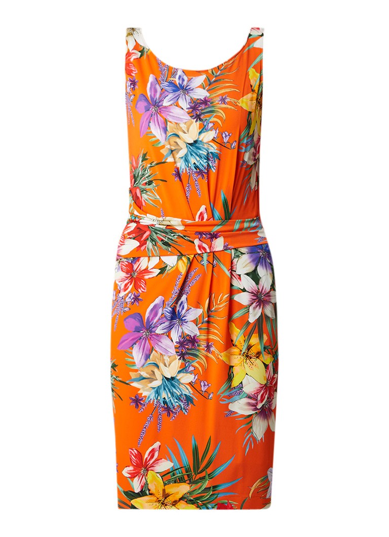 Claudia StrÃ¤ter Midi-jurk van jersey met tropisch bloemendessin oranje