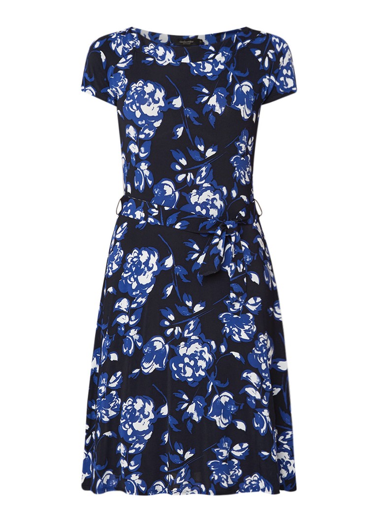 Claudia StrÃ¤ter A-lijn jurk van crÃªpe met bloemendessin donkerblauw
