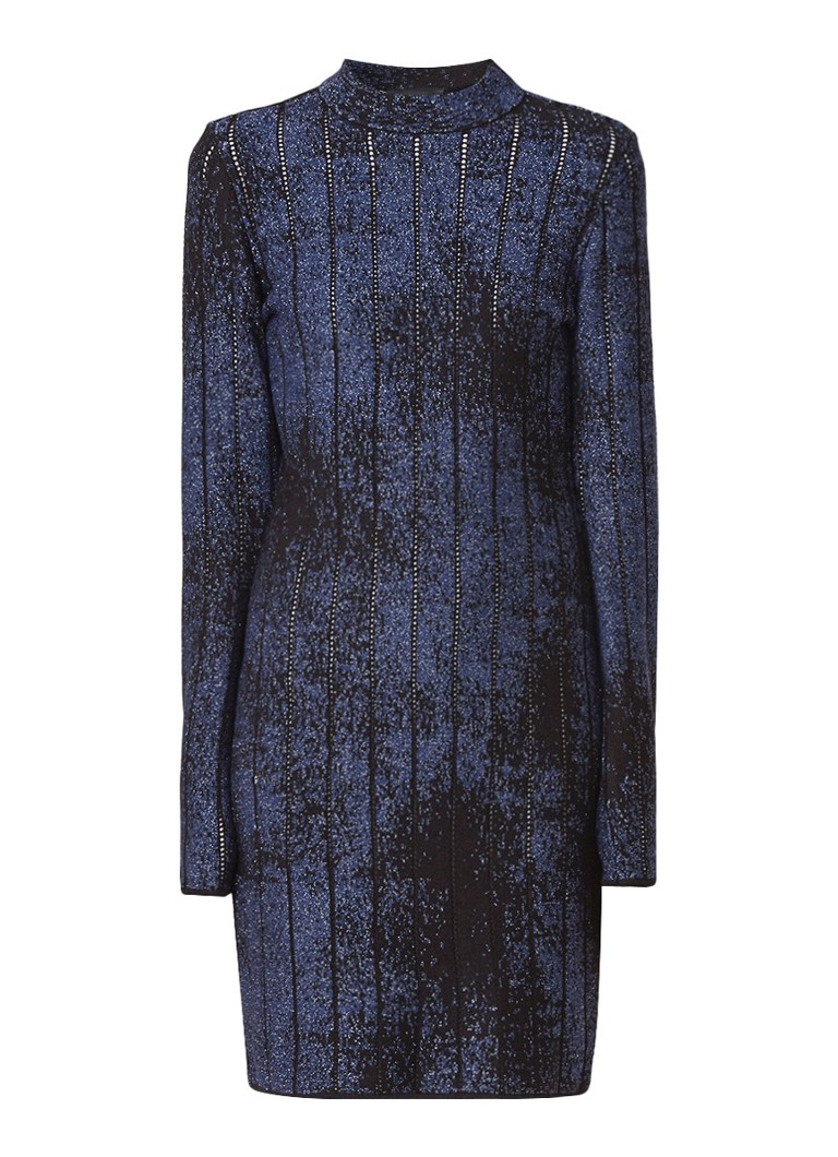 Claudia StrÃ¤ter Fijngebreide kokerjurk met lurex detail donkerblauw
