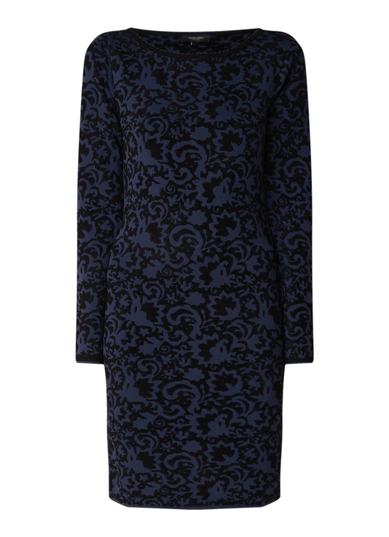 Claudia StrÃ¤ter Fijngebreide midi-jurk met dessin donkerblauw