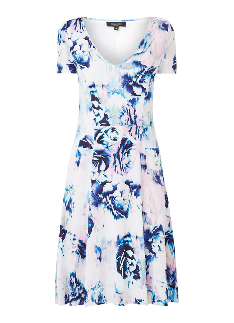 Claudia StrÃ¤ter Midi-jurk met bloemendessin en V-hals blauw