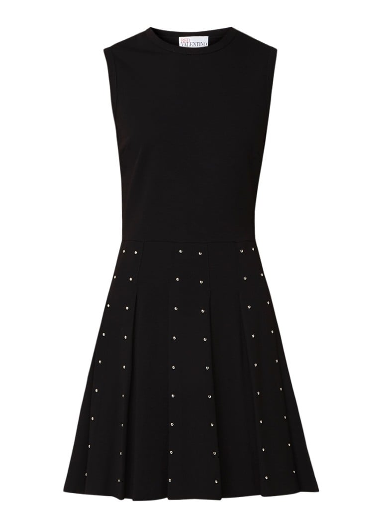 Red Valentino Mini-jurk van jersey met plissÃ© en studs zwart