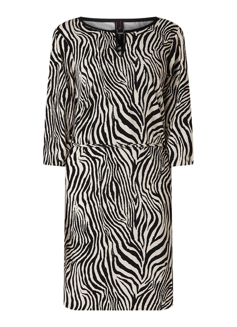 MarcCain Loose fit jurk met zebradessin en strikceintuur zwart
