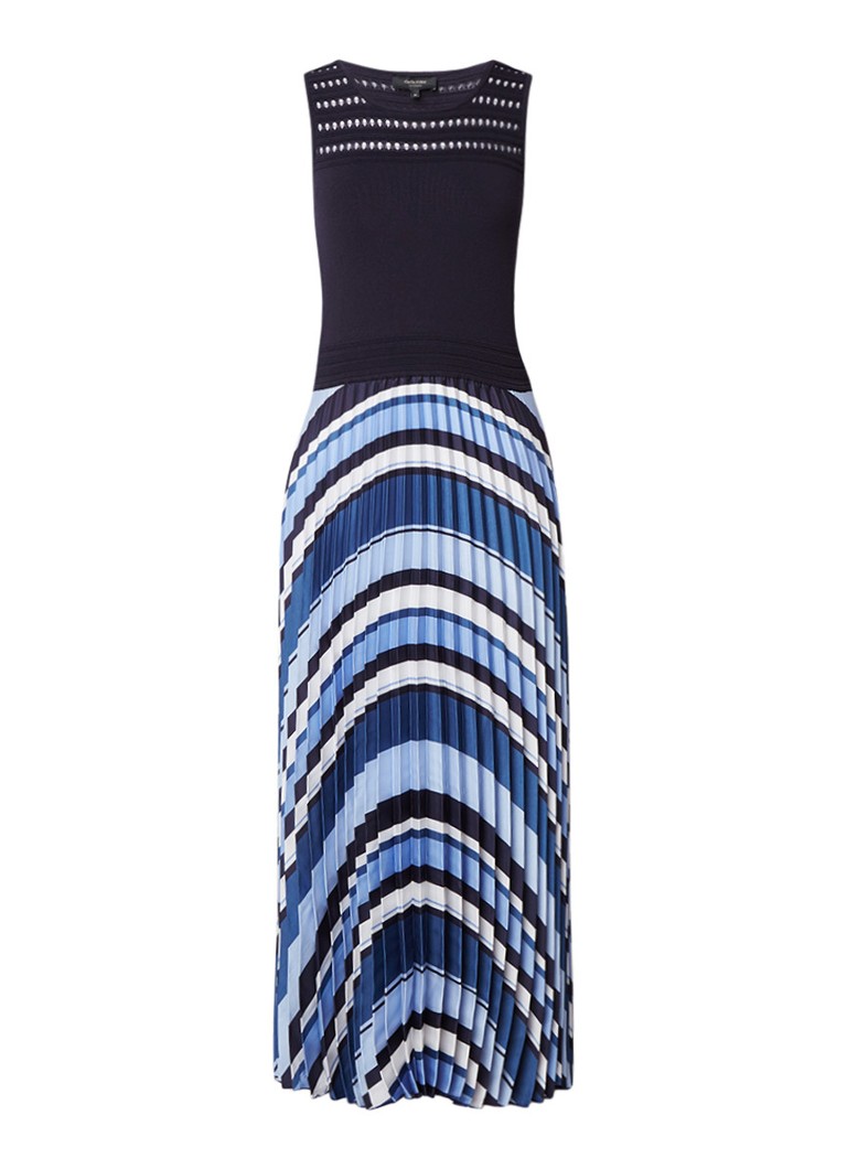 Claudia Sträter A-lijn jurk met plissé en streepdessin donkerblauw