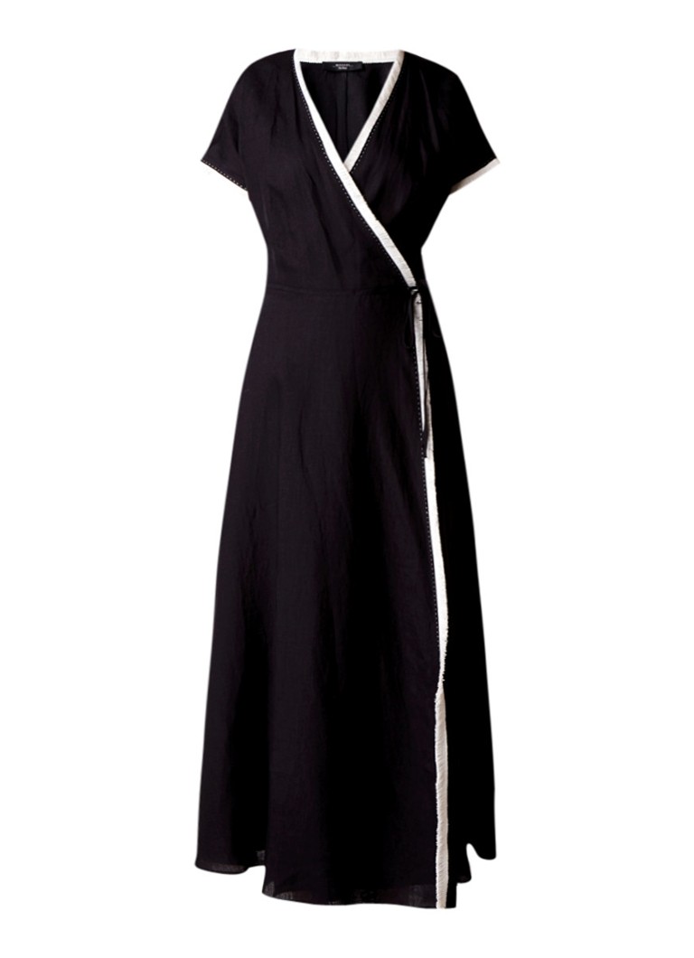 MaxMara Vanezza maxi-jurk van linnen met franjes zwart