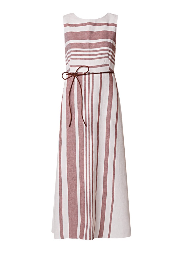 MaxMara Dimitri A-lijn jurk in linnenblend met streepdessin zand