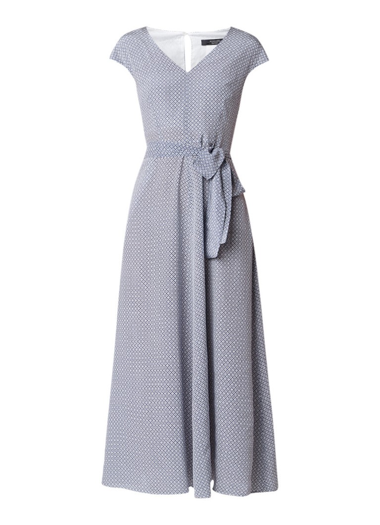 MaxMara Alarico A-lijn jurk van zijde met strikceintuur middenblauw