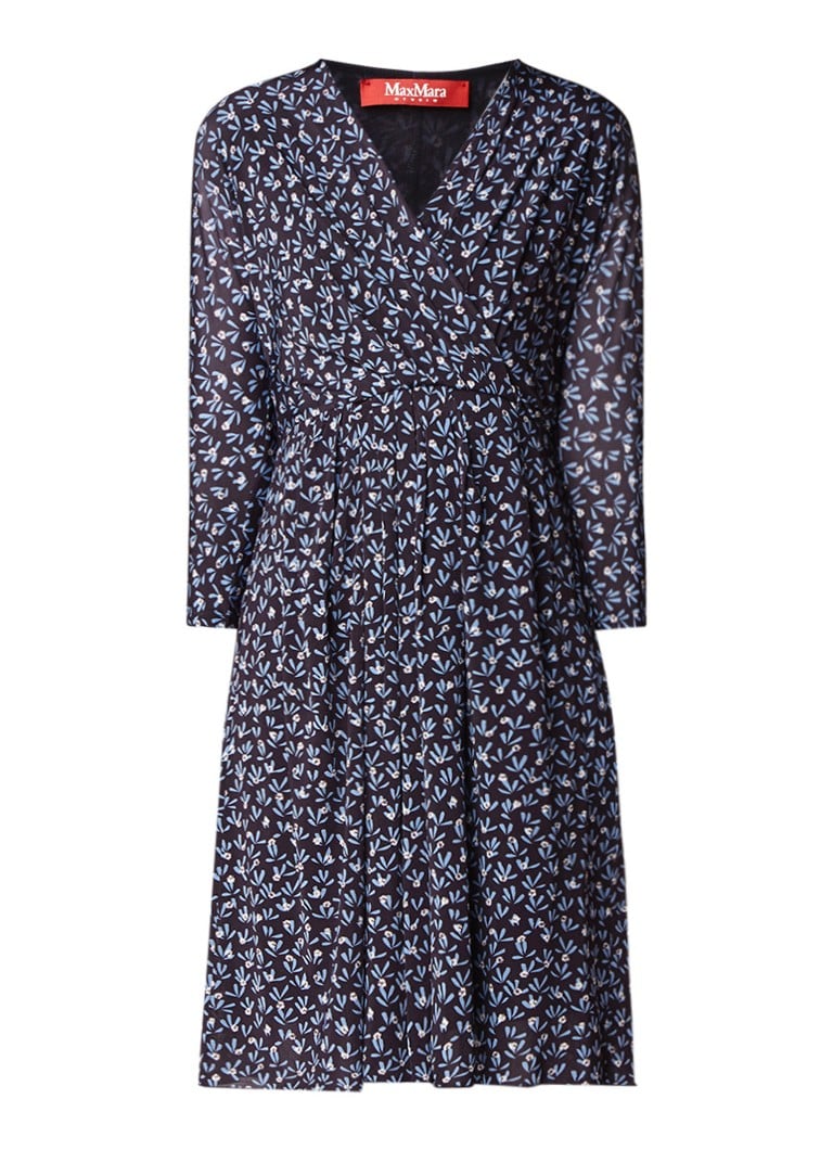 MaxMara Smirne jurk met bloemenprint en ceintuur donkerblauw