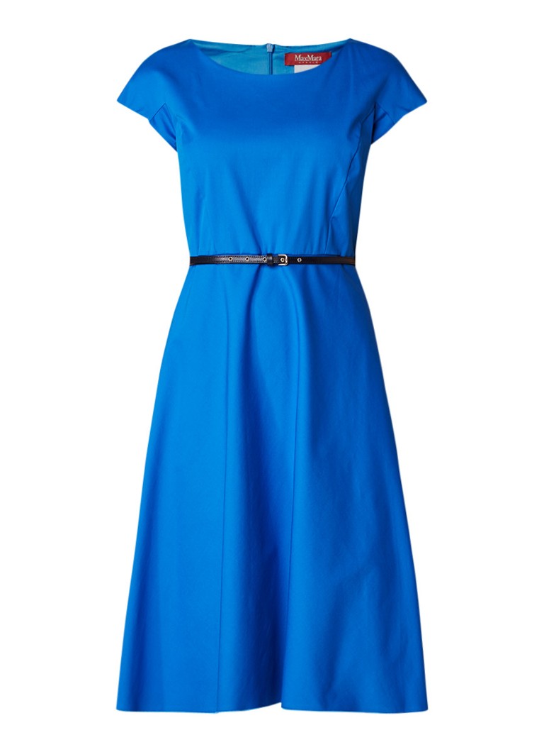 MaxMara Beirut A-lijn jurk met ceintuur en steekzak royalblauw