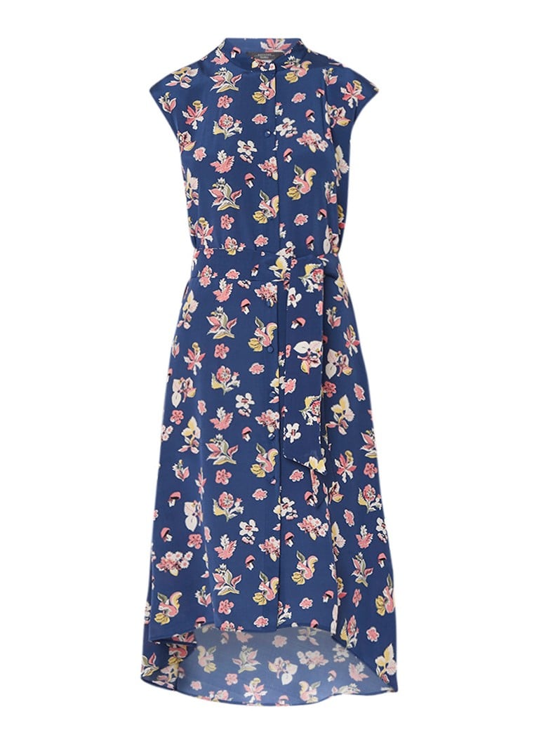 MaxMara Macao blousejurk van zijde met bloemendessin middenblauw