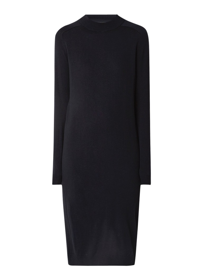 MaxMara Fijngebreide midi-jurk met subtiele col donkerblauw