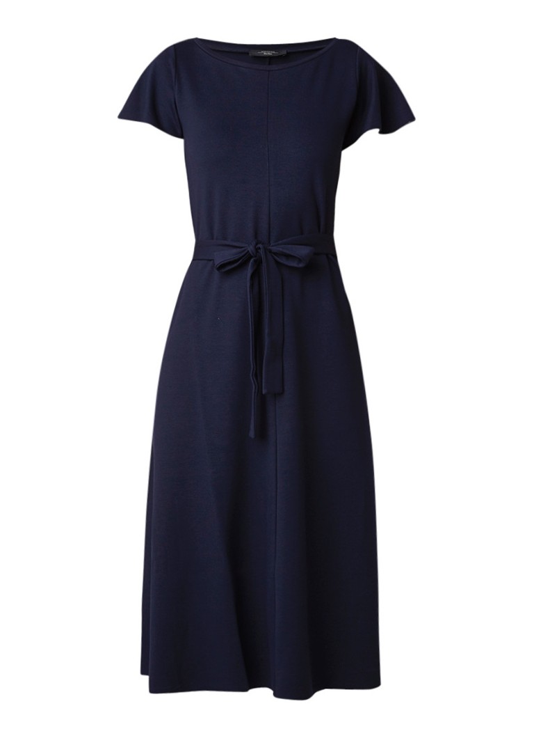 MaxMara A-lijn jurk met strikceintuur donkerblauw