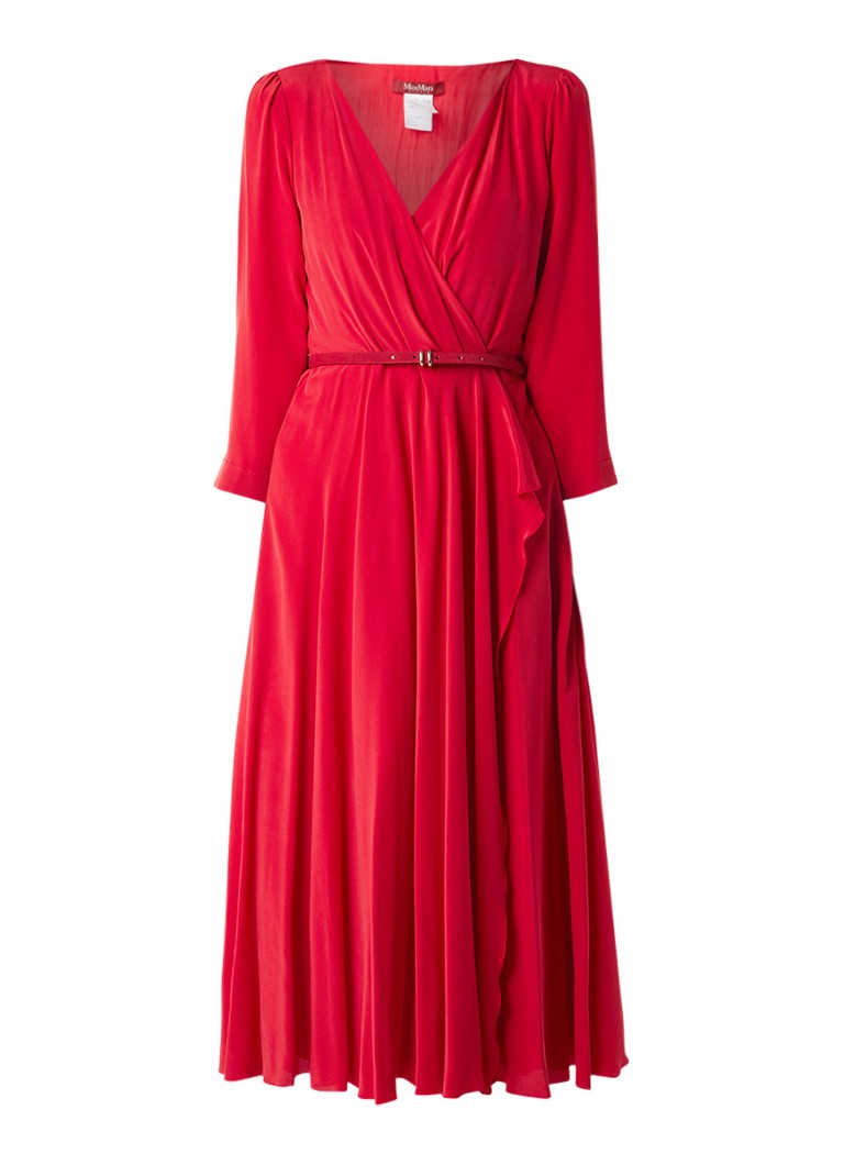 MaxMara Midi-jurk met volant en ceintuur rood